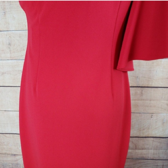 NWT CALVIN KLEIN Red One Shoulder Sheath Dress - Picture 7 of 8